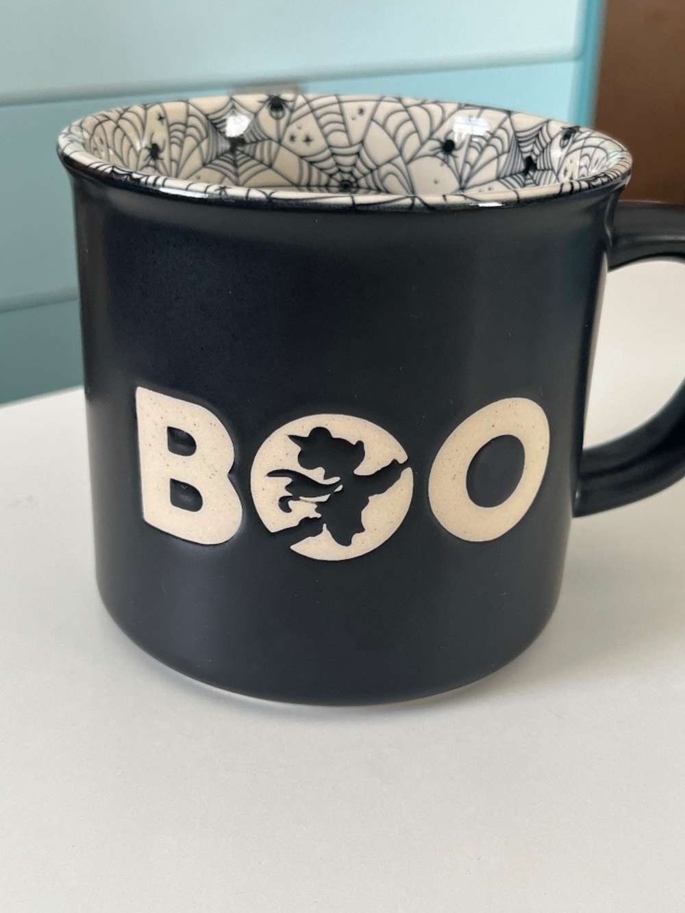 Disney Mickey Black Halloween Ceramic Mug with Spiderweb Interior